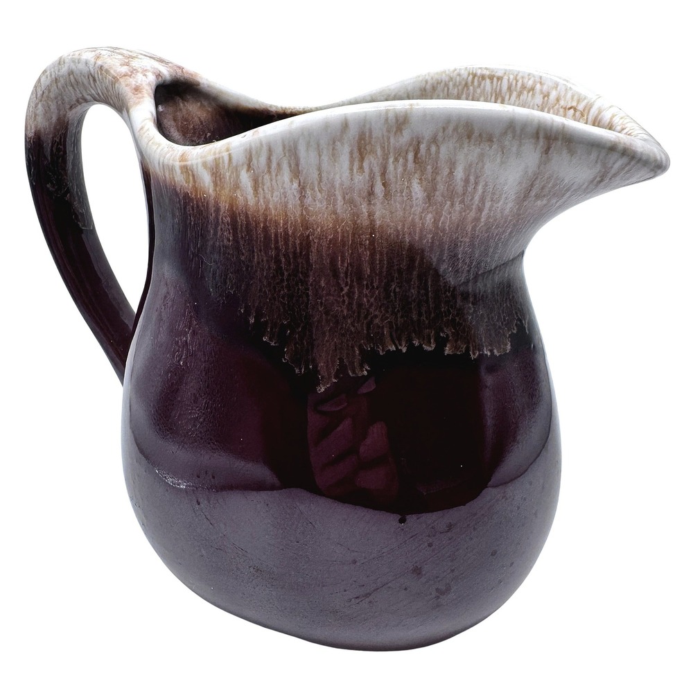 McCoy USA Vintage Drip Glaze Pottery Pitcher Brown Cream Ceramic Ewer Vase Retro